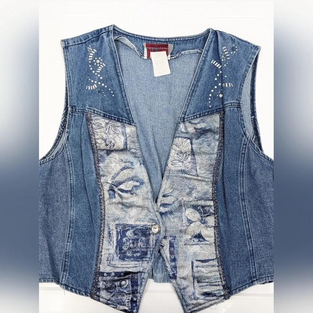City Girl Sport vintage women's denim embellished vest size 14 - Picture 1 of 11